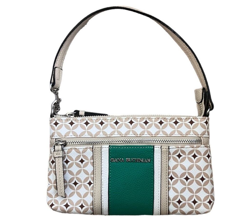 Dana Buchman Tan White Green Small Shoulder Purse